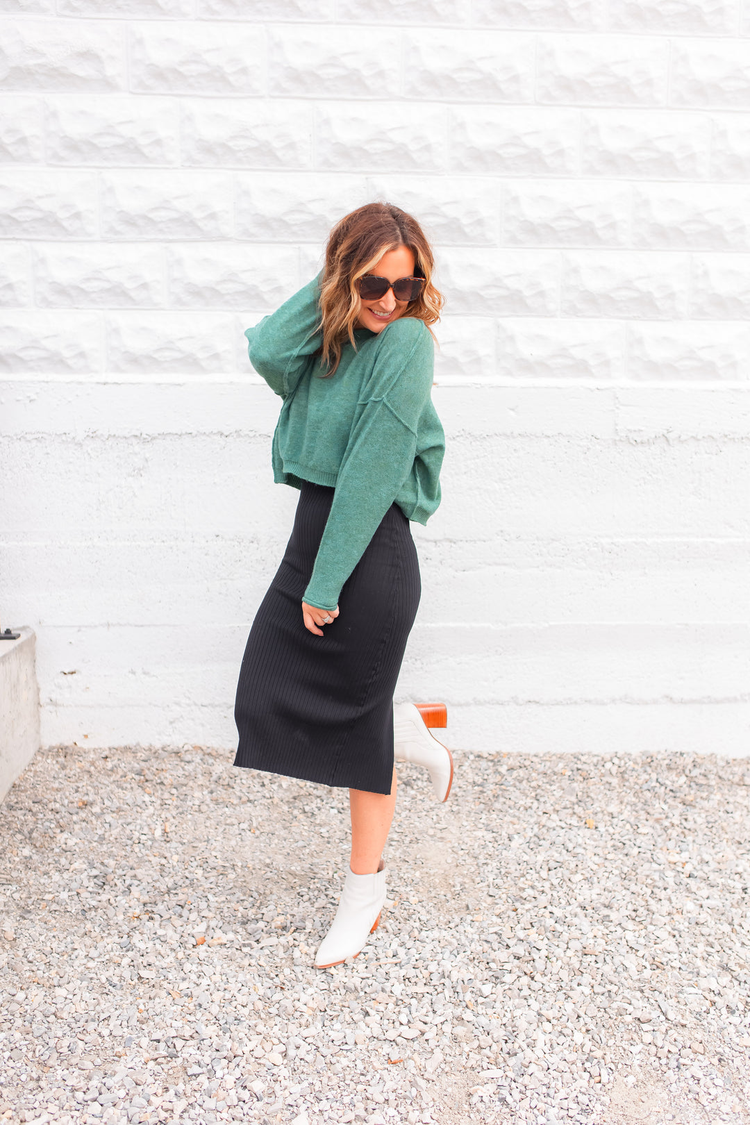 The Mandy Semi Crop Sweater - Lt Teal