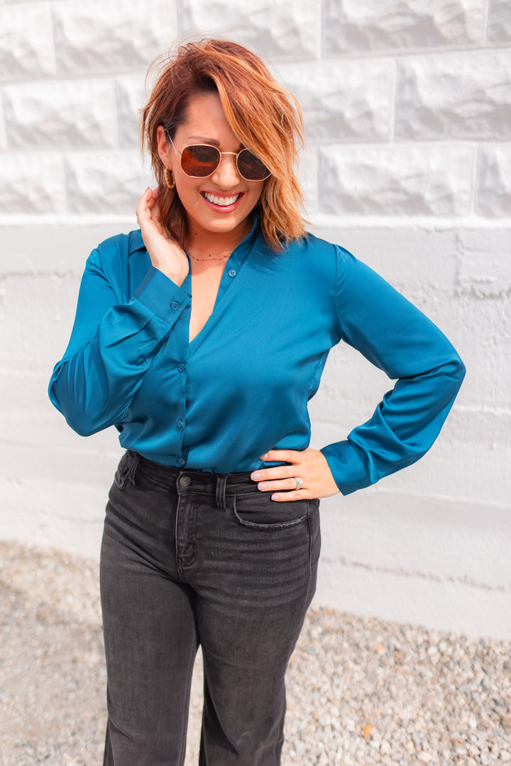 The Sophisticated Sass Top - Peacock Blue