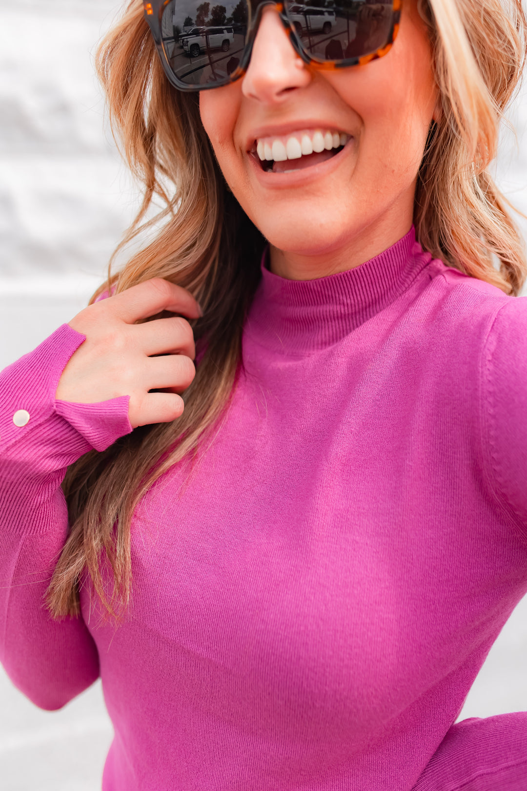 The Marley Mock Neck Top - Magenta