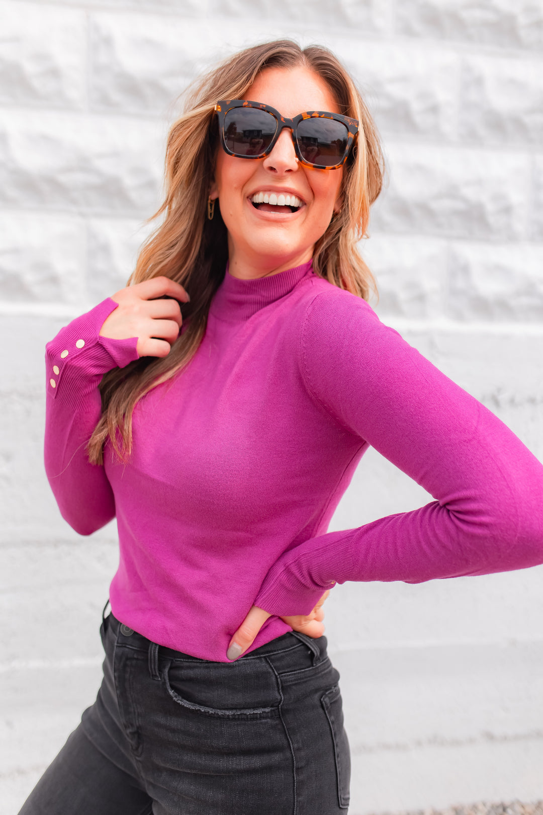 The Marley Mock Neck Top - Magenta