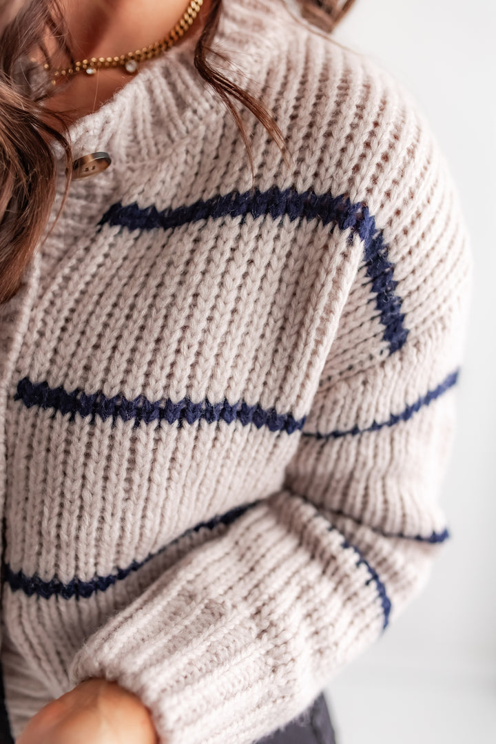 The Striped Muse Cardi - Shell/Navy