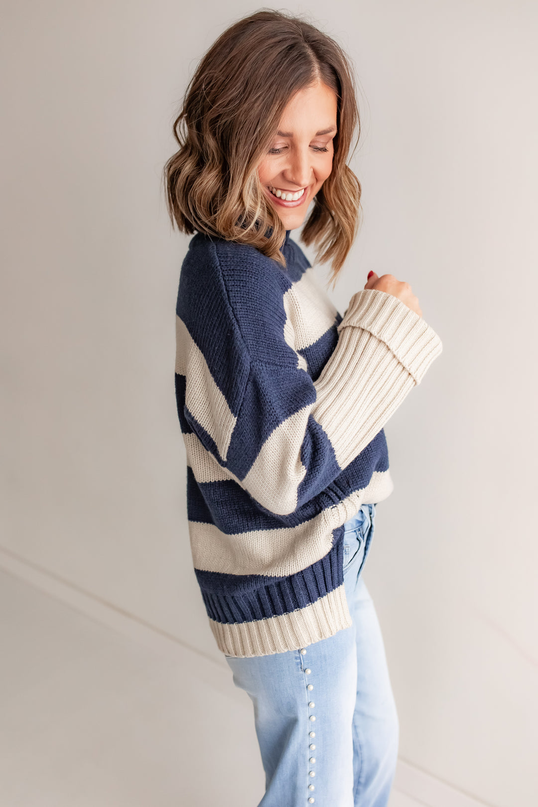 The Kaila Knit Sweater - Navy/Cream