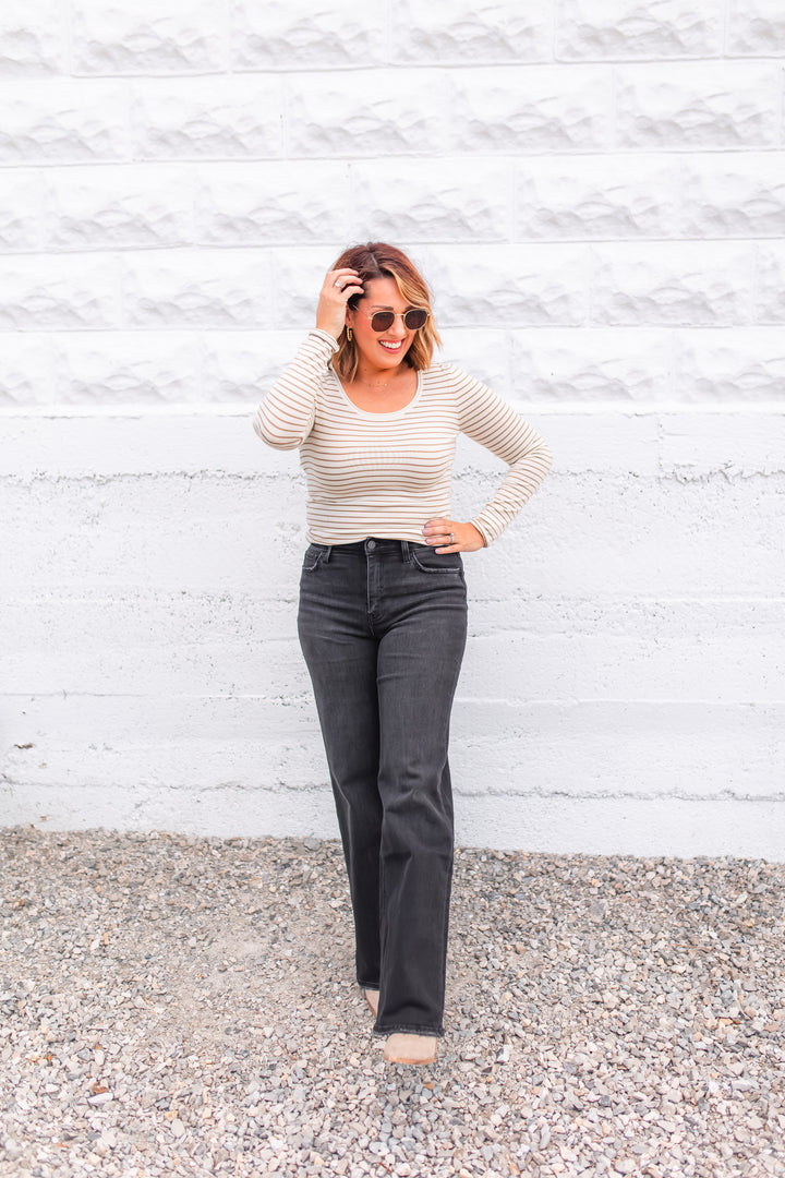 The Linny Stripe Top - Taupe/Cream