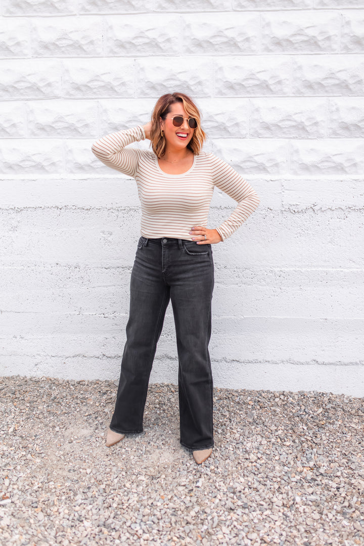 The Linny Stripe Top - Taupe/Cream