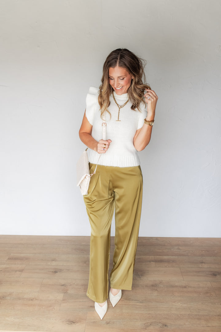The Ada Ruffle Sleeve Sweater - Cream