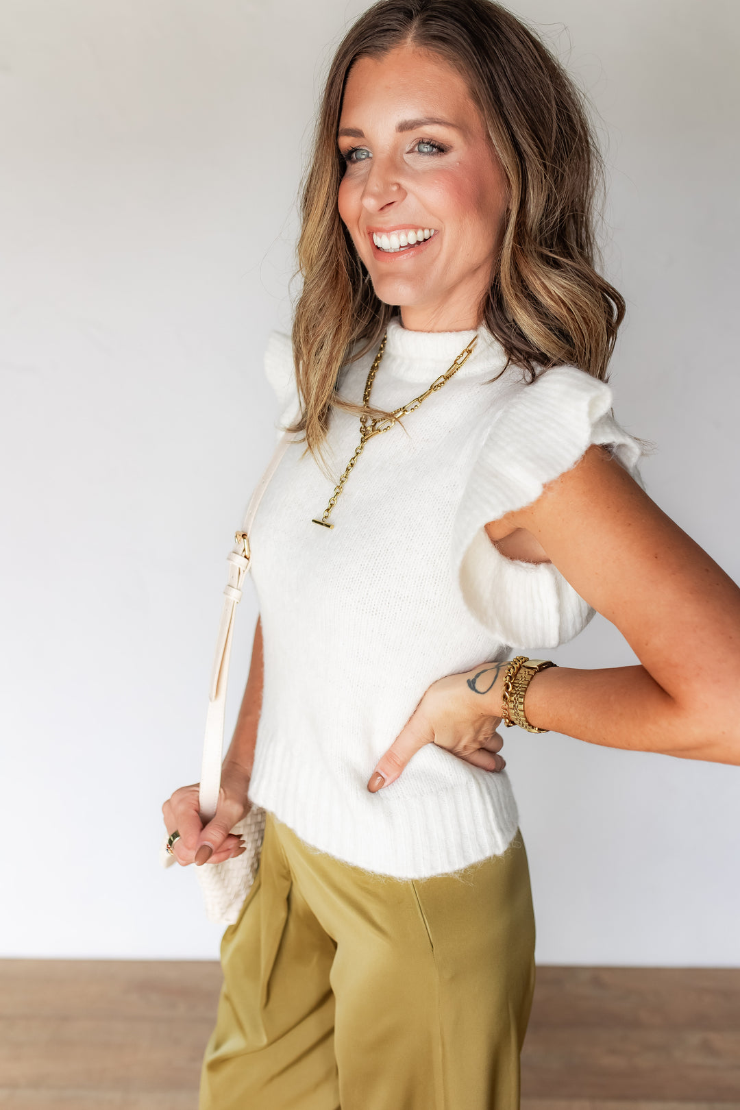 The Ada Ruffle Sleeve Sweater - Cream