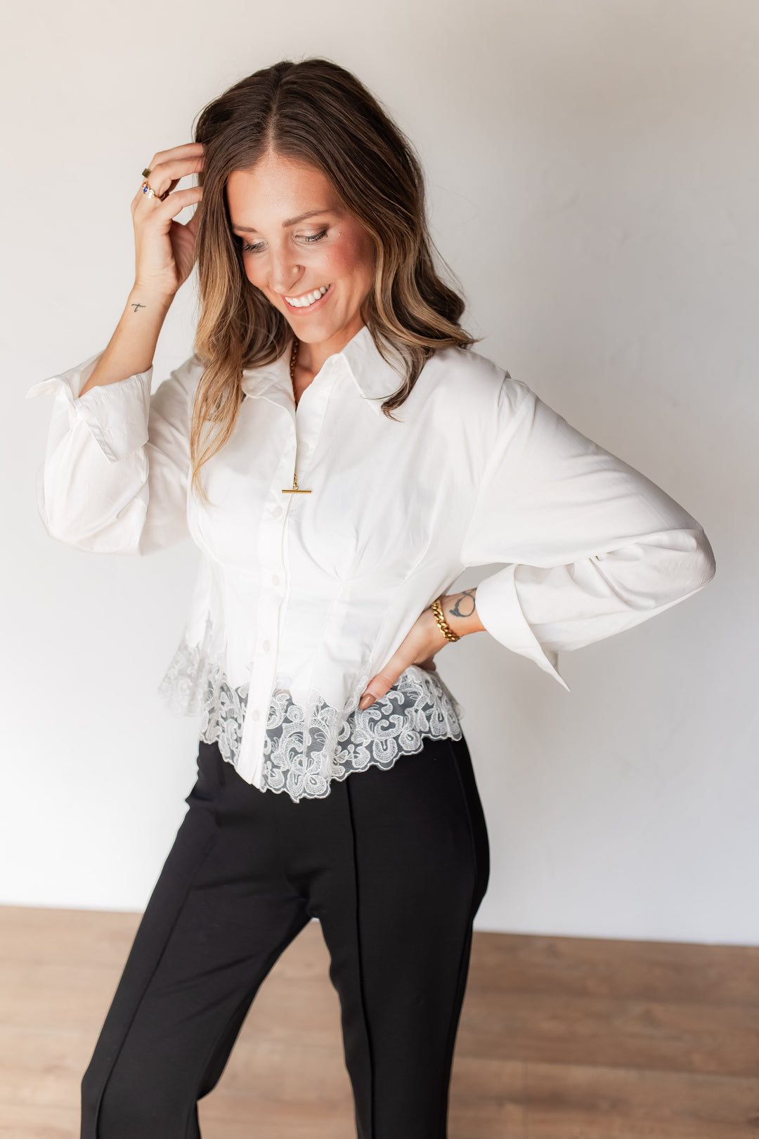 The Cece Lace Button Up