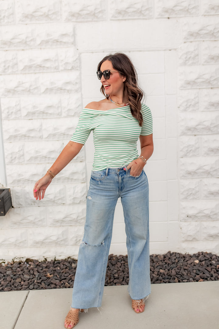 The Tandom Twist Top - Green Stripe