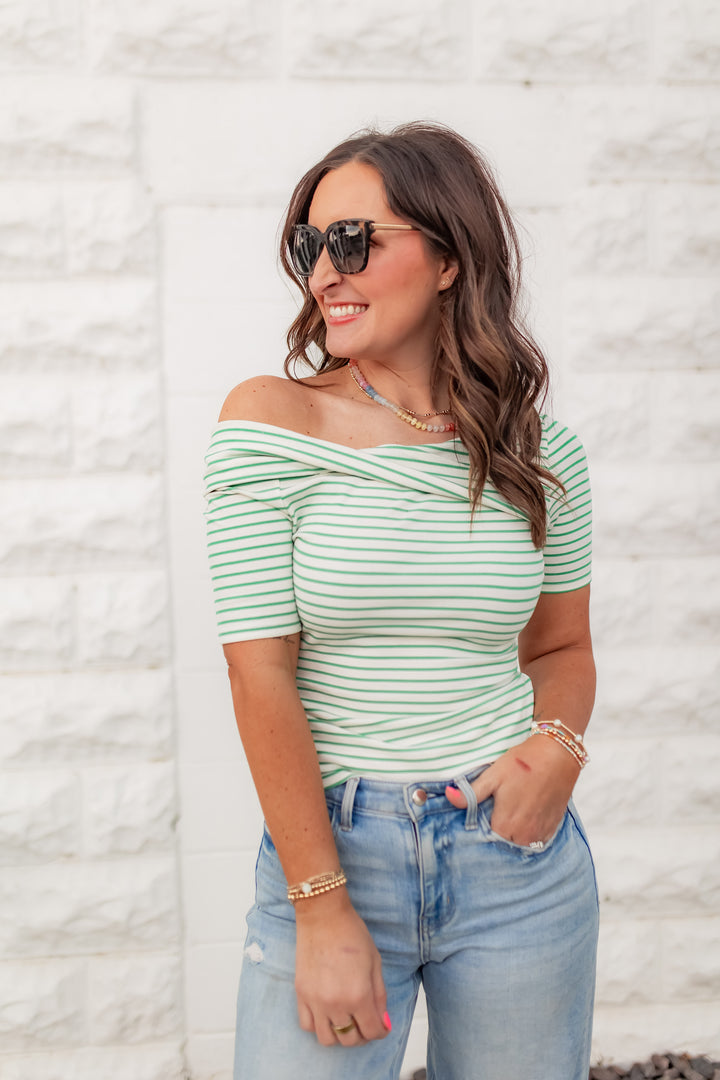 The Tandom Twist Top - Green Stripe