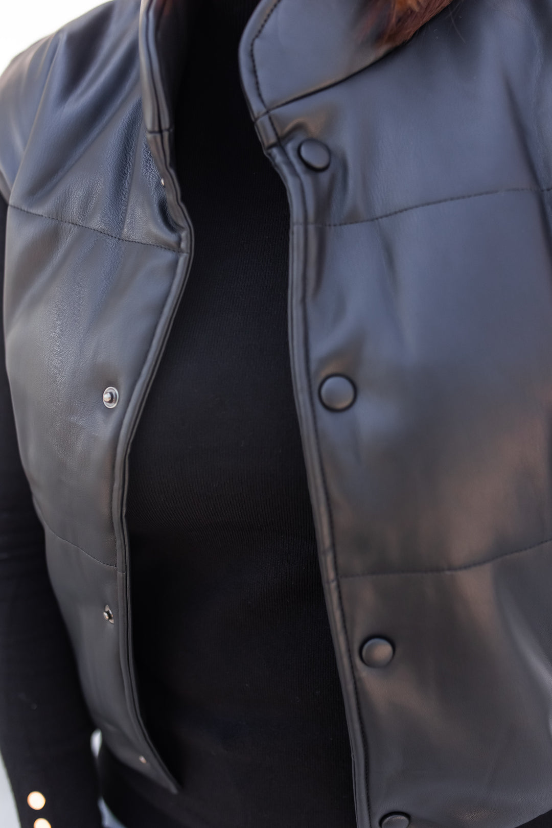 The Live Boldly Faux Leather Vest - Black