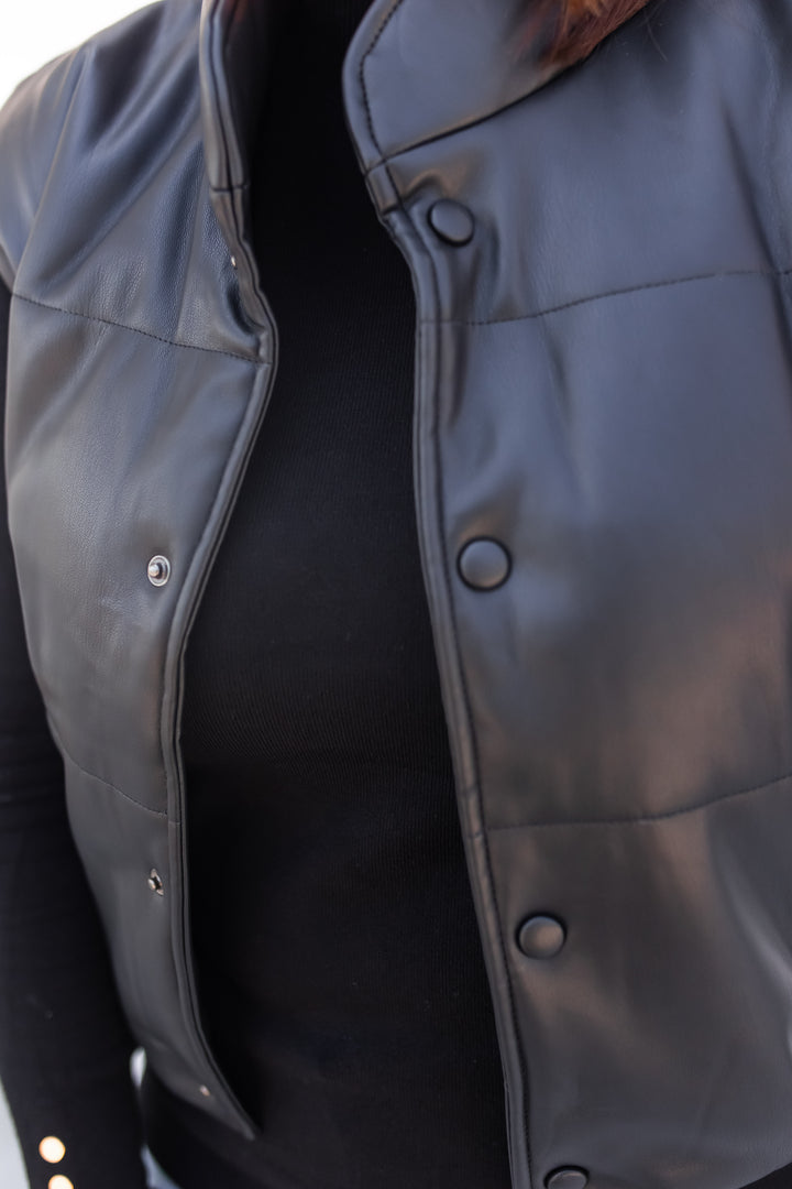 The Live Boldly Faux Leather Vest - Black