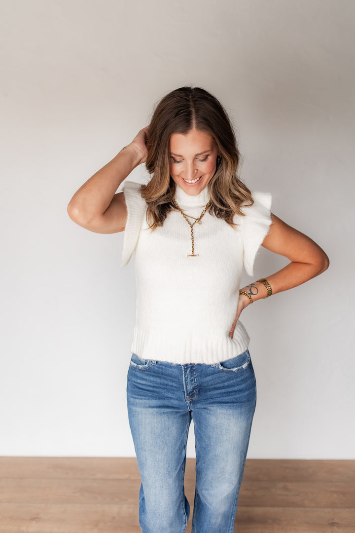 The Ada Ruffle Sleeve Sweater - Cream