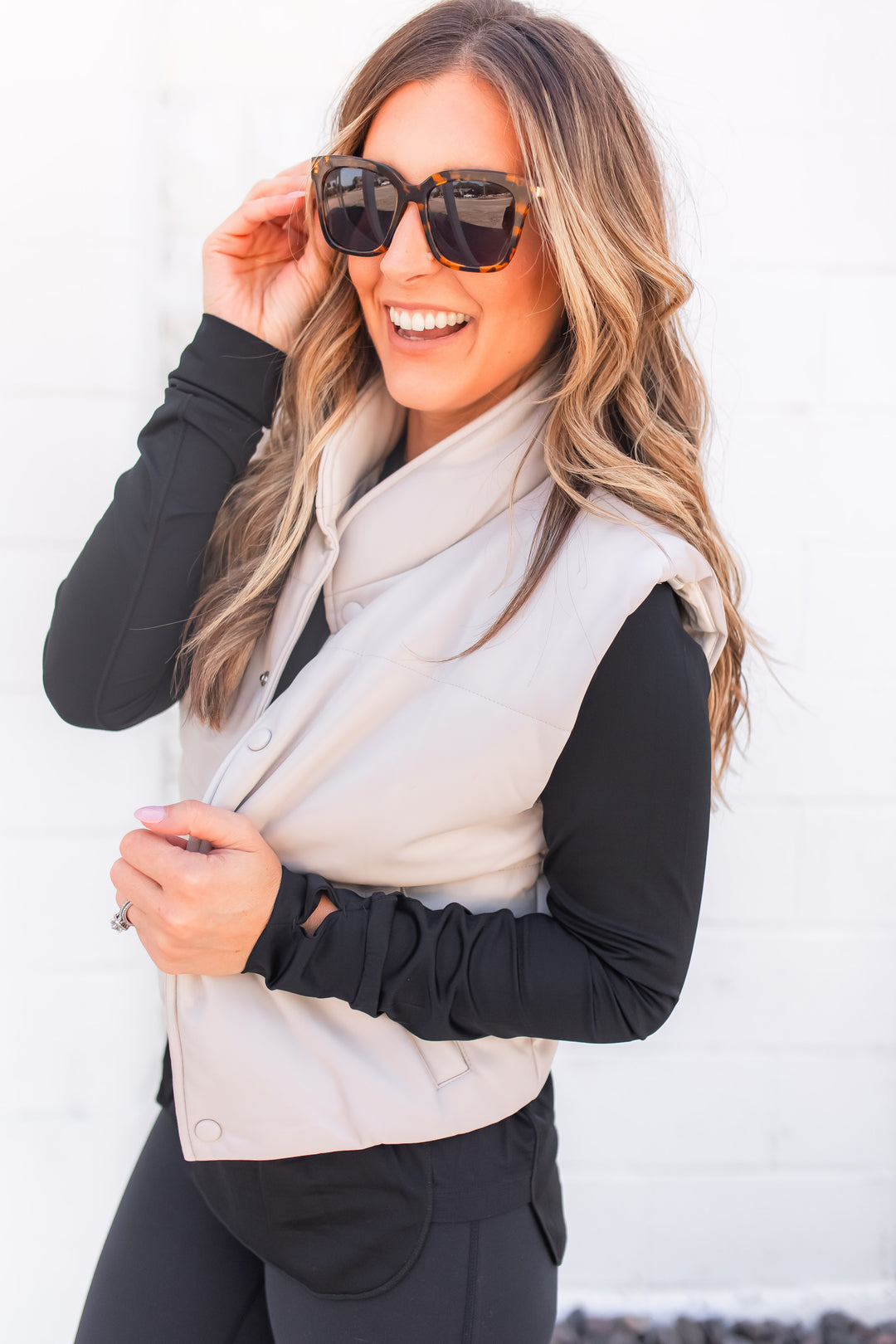 The Live Boldly Faux Leather Vest - Taupe