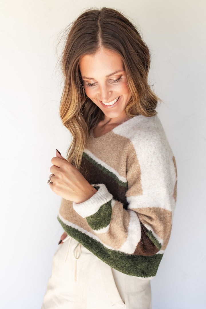 The Hudson Striped Sweater - Brown - One Eleven Olive Boutique
