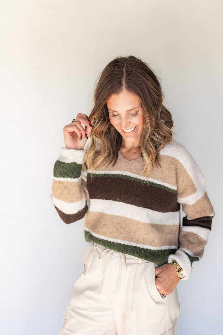 The Hudson Striped Sweater - Brown - One Eleven Olive Boutique