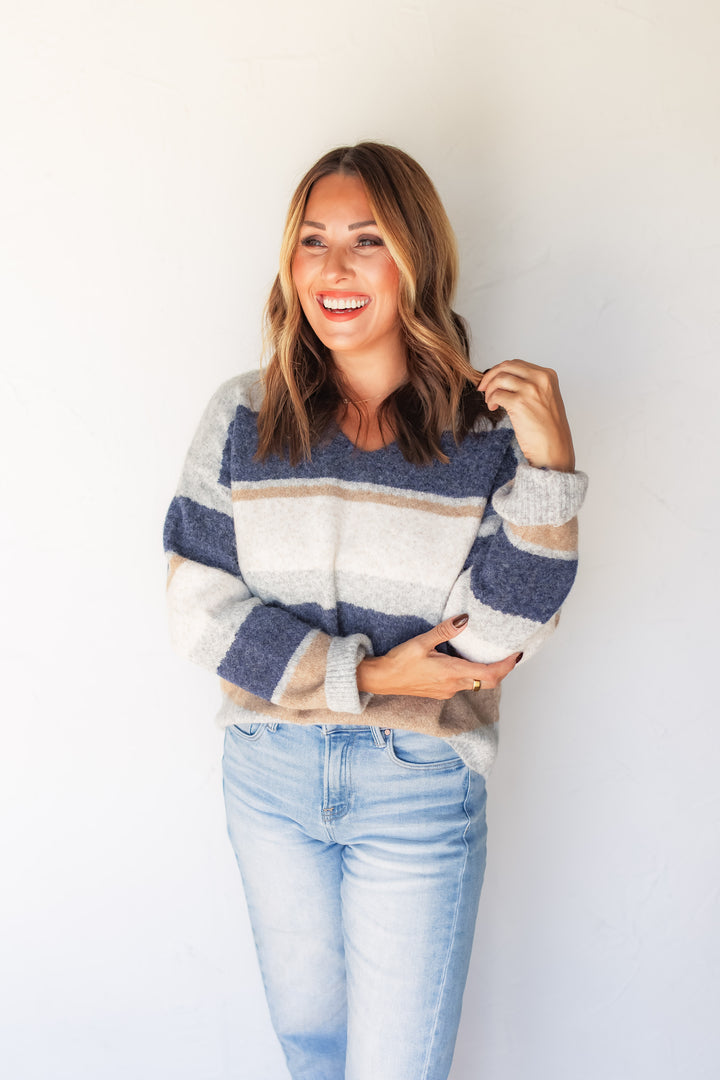 The Hudson Striped Sweater - Navy - One Eleven Olive Boutique