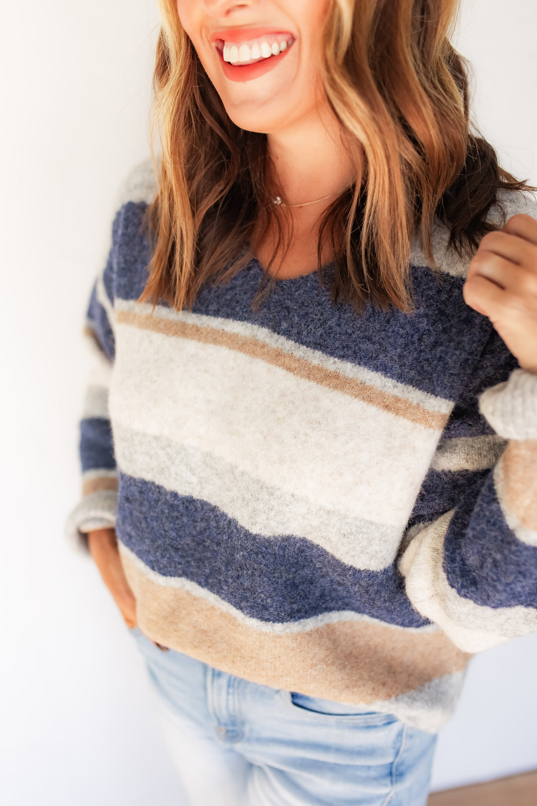 The Hudson Striped Sweater - Navy - One Eleven Olive Boutique
