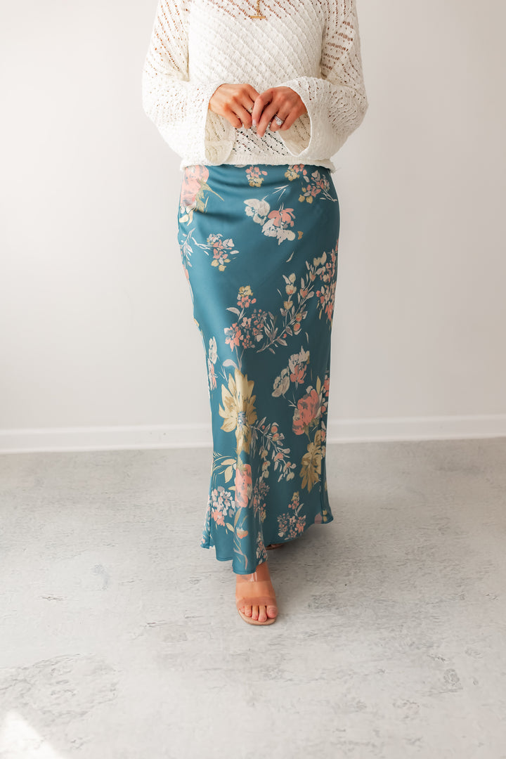 The Daryn Floral Satin Maxi Skirt