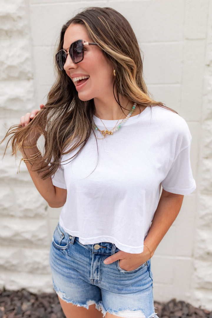 The Bright Side Crop Tee - White