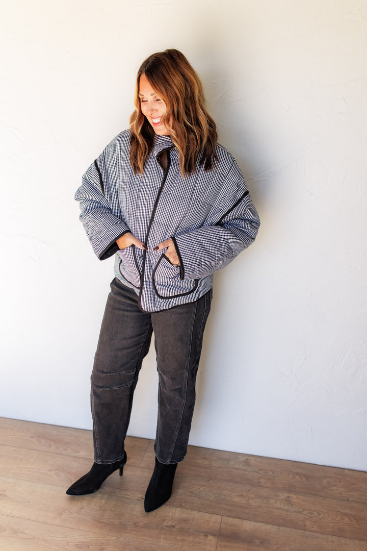 The Hadley Gingham Quilted Jacket - One Eleven Olive Boutique