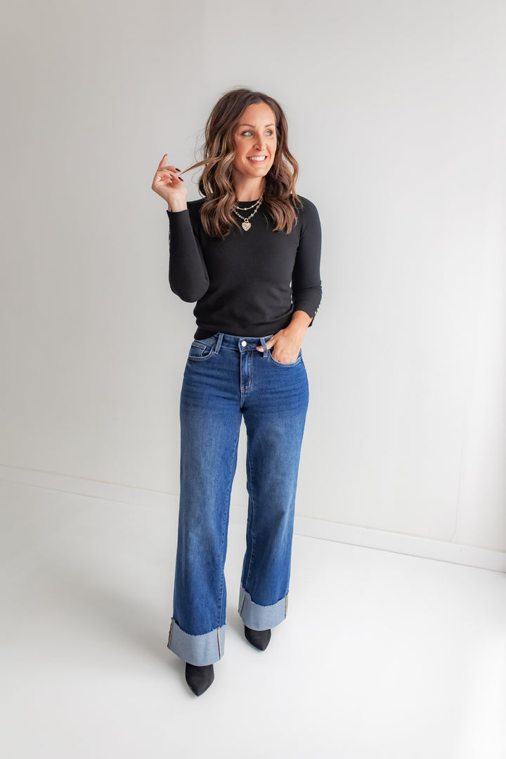 The Stylist Cuffed Wide Leg Jeans