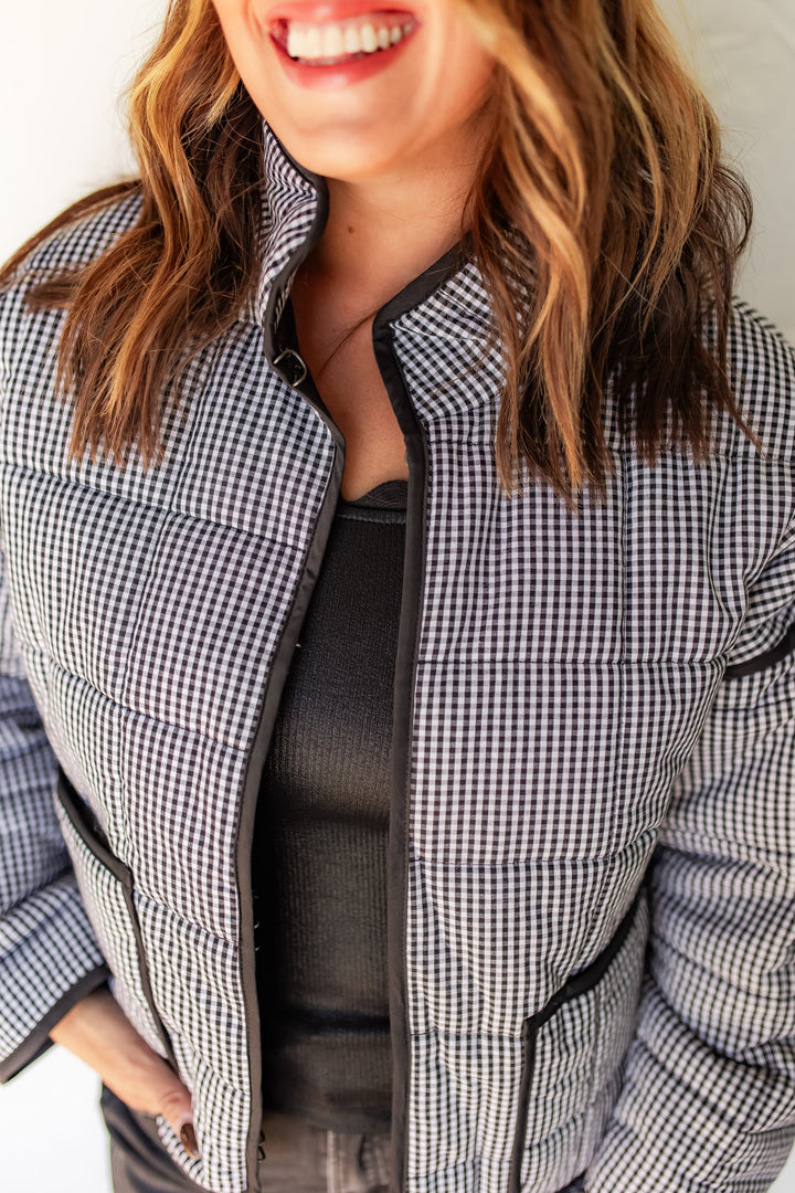 The Hadley Gingham Quilted Jacket - One Eleven Olive Boutique