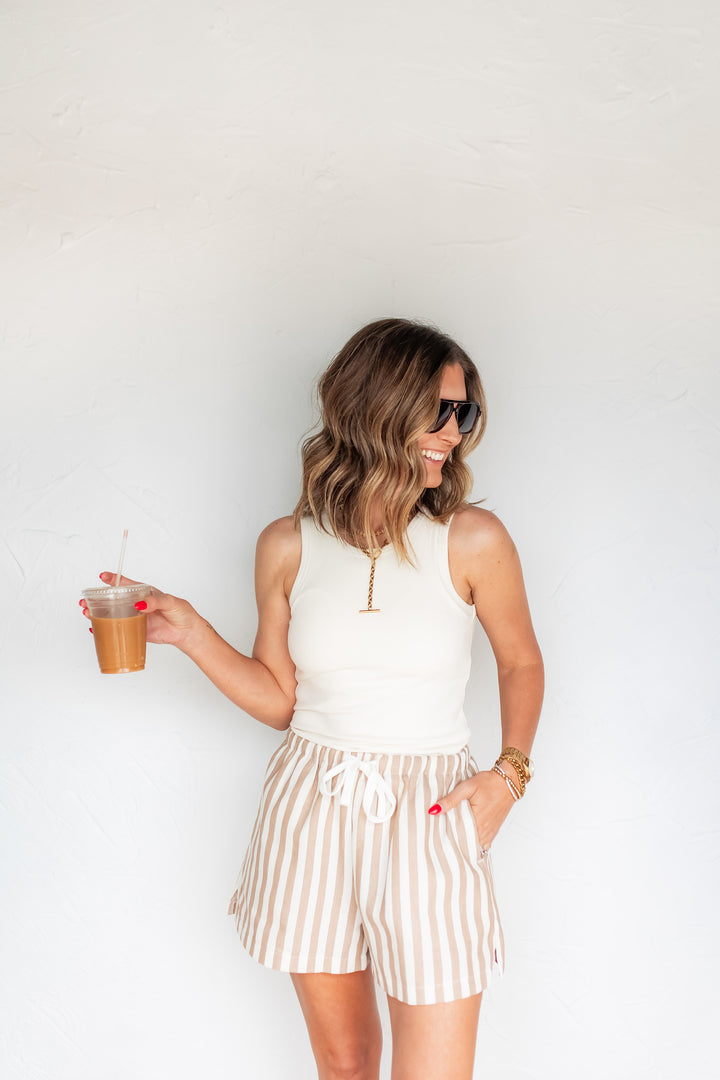 The Sorina Stripe Shorts - Taupe - One Eleven Olive Boutique