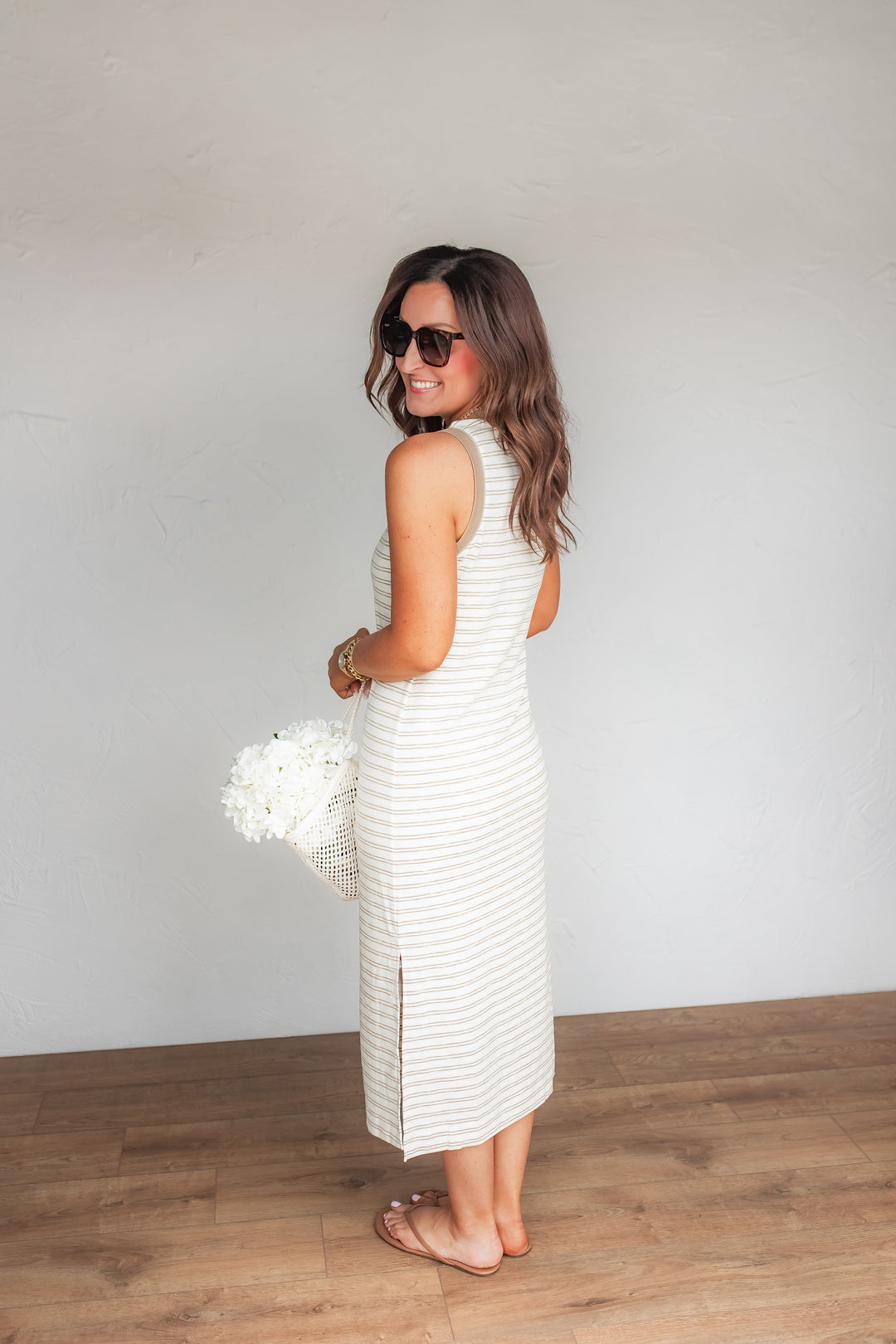 The Cafe Days Stripe Dress - Tan - One Eleven Olive Boutique