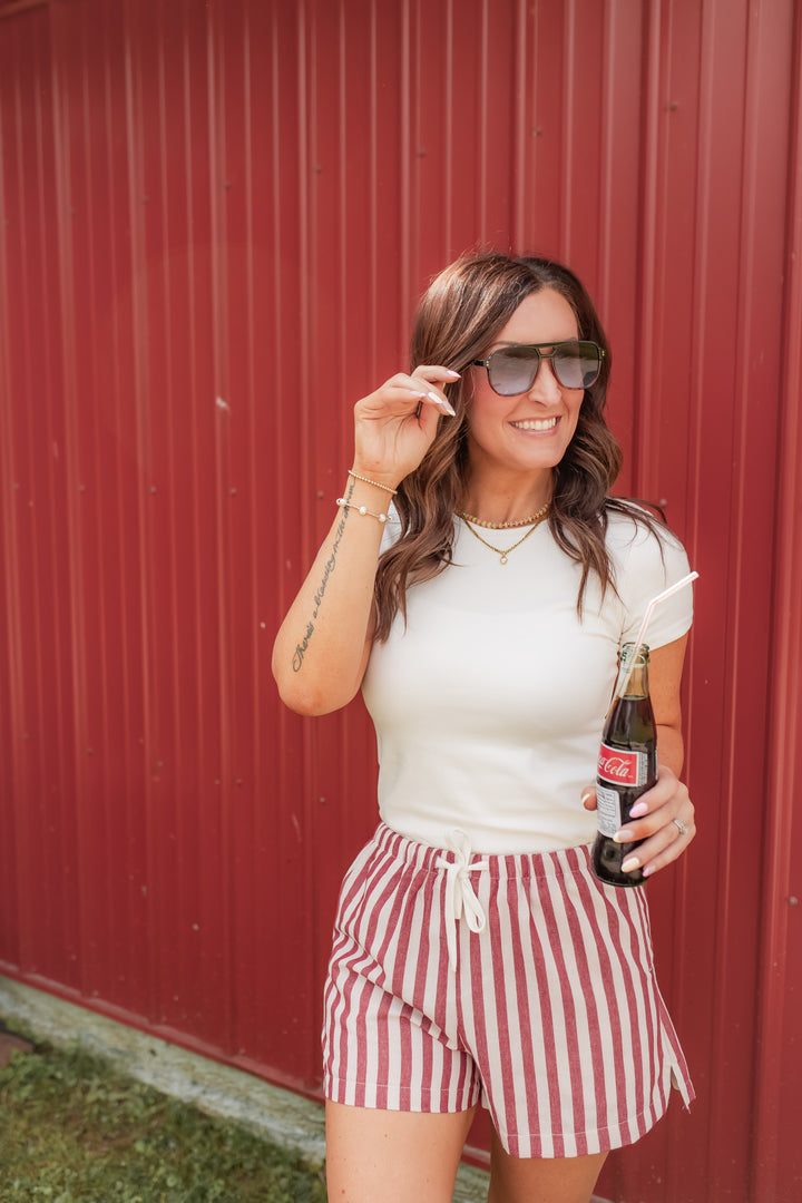 The Sorina Stripe Shorts - Red - One Eleven Olive Boutique