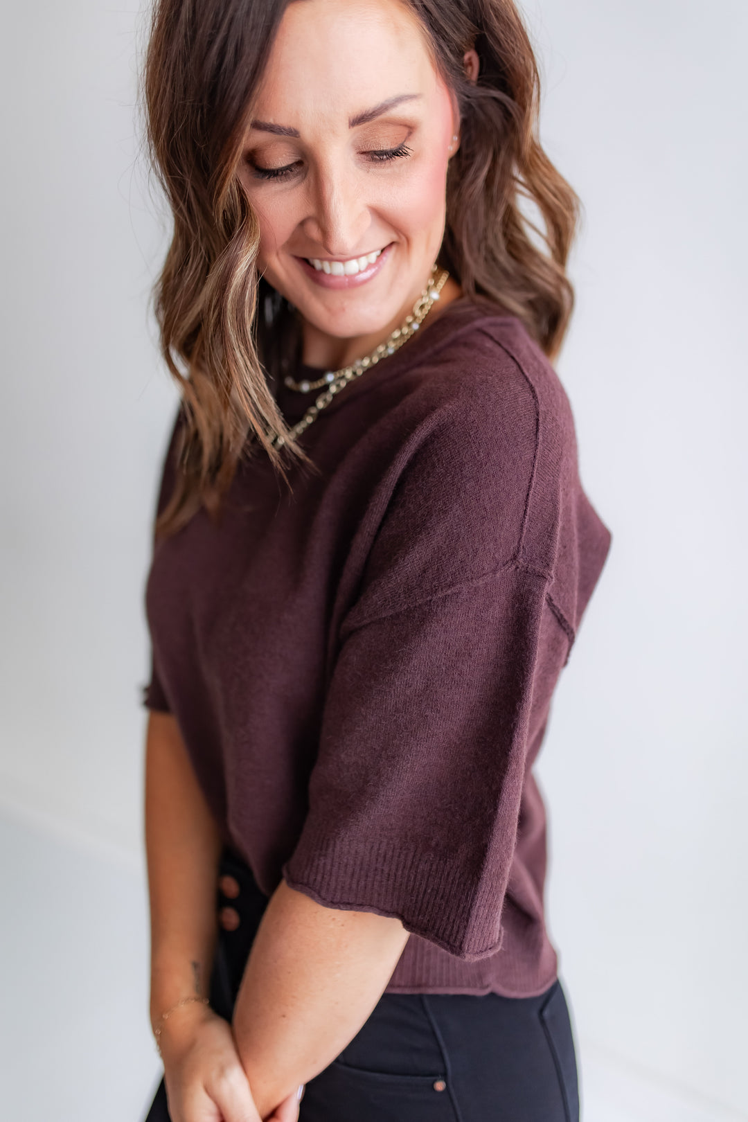 The Refined Sweater Top - Chocolate