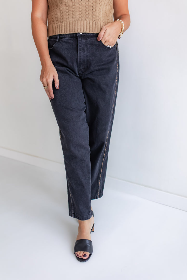 The Black Leopard Piping Jeans