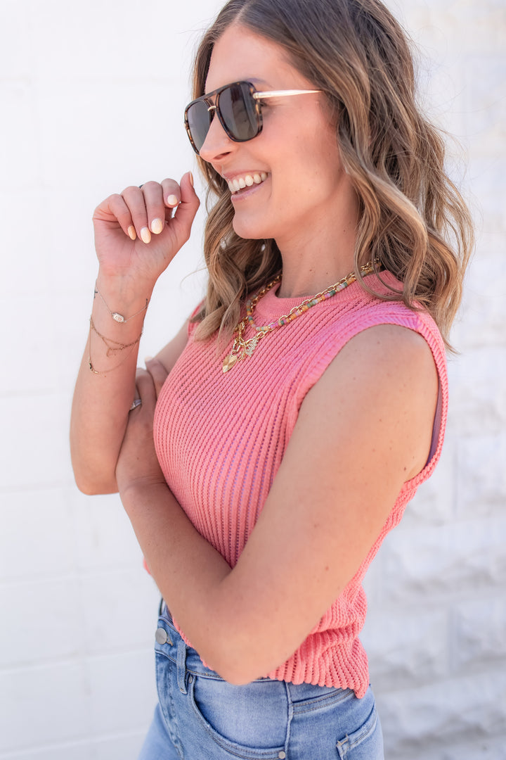 The Horizon Knit Tank - Coral