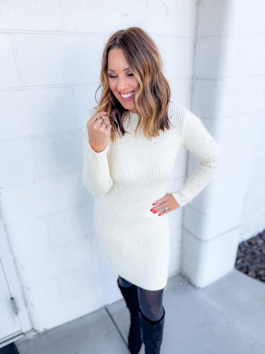 The Timeless Elegance Pearl Sweater Dress