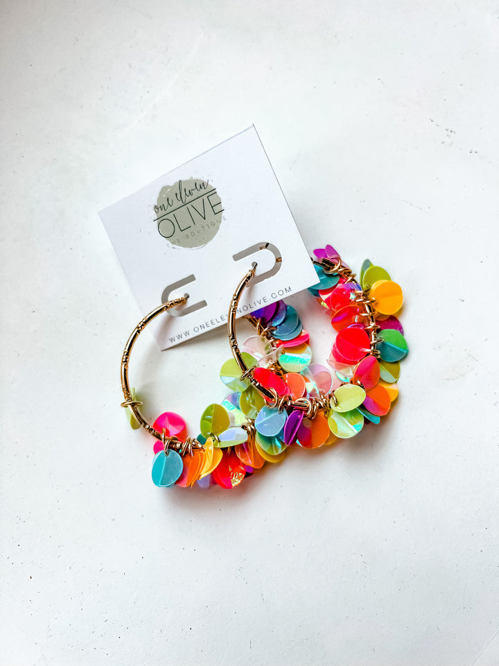 The Sequin Petal Hoops - Multi & Pink
