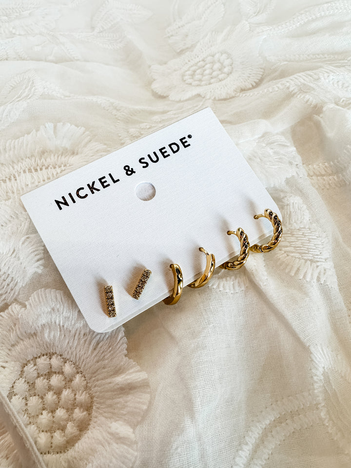 The Gold Classics Dainty Earring Set [Nickel & Suede]