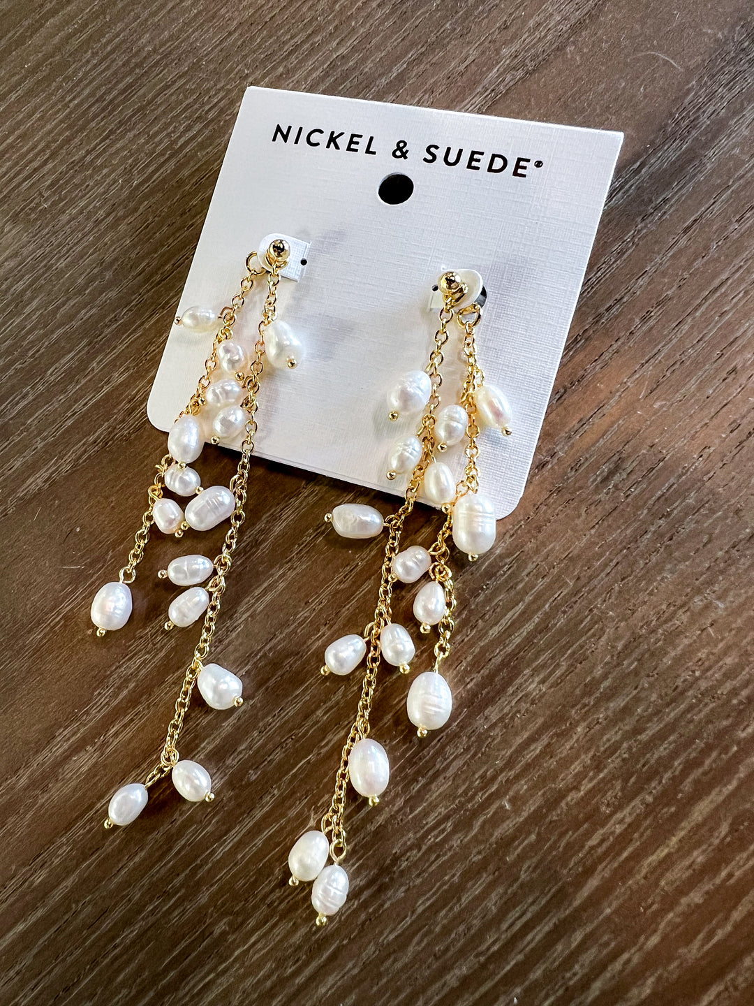 The Pearl Cascade Statement Studs [Nickel & Suede]