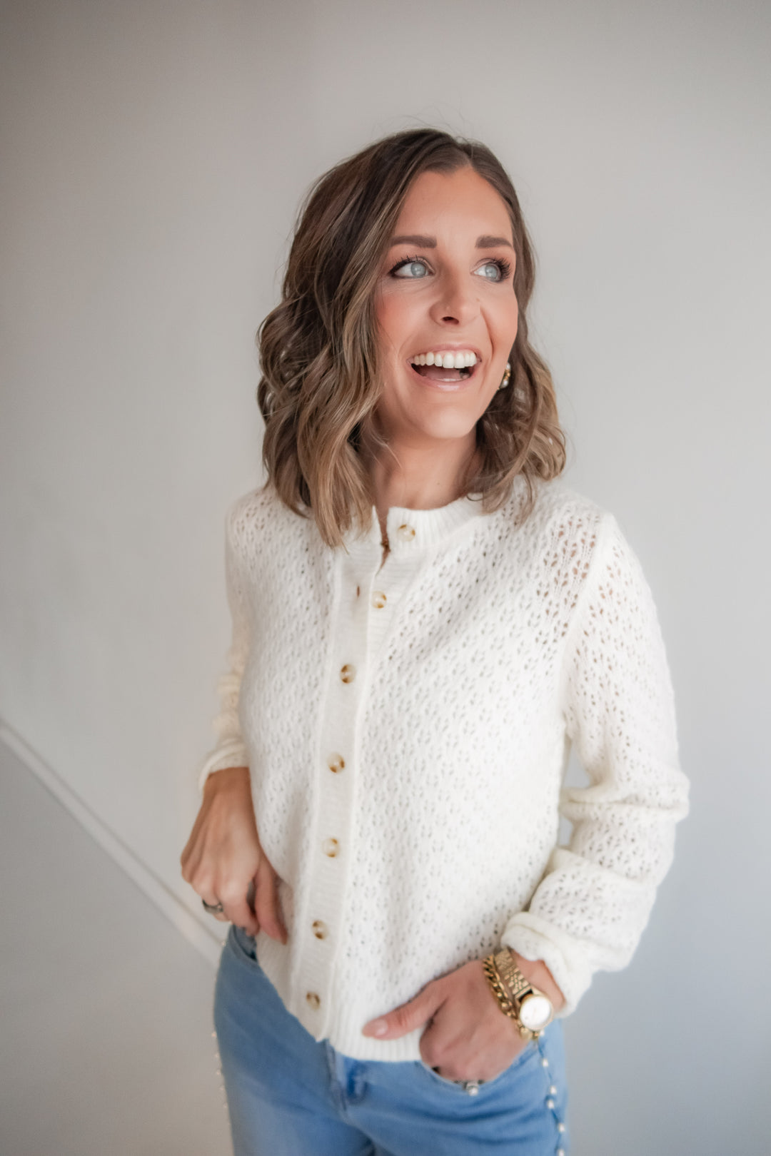 The Daydream Eyelet Cardigan - Ivory