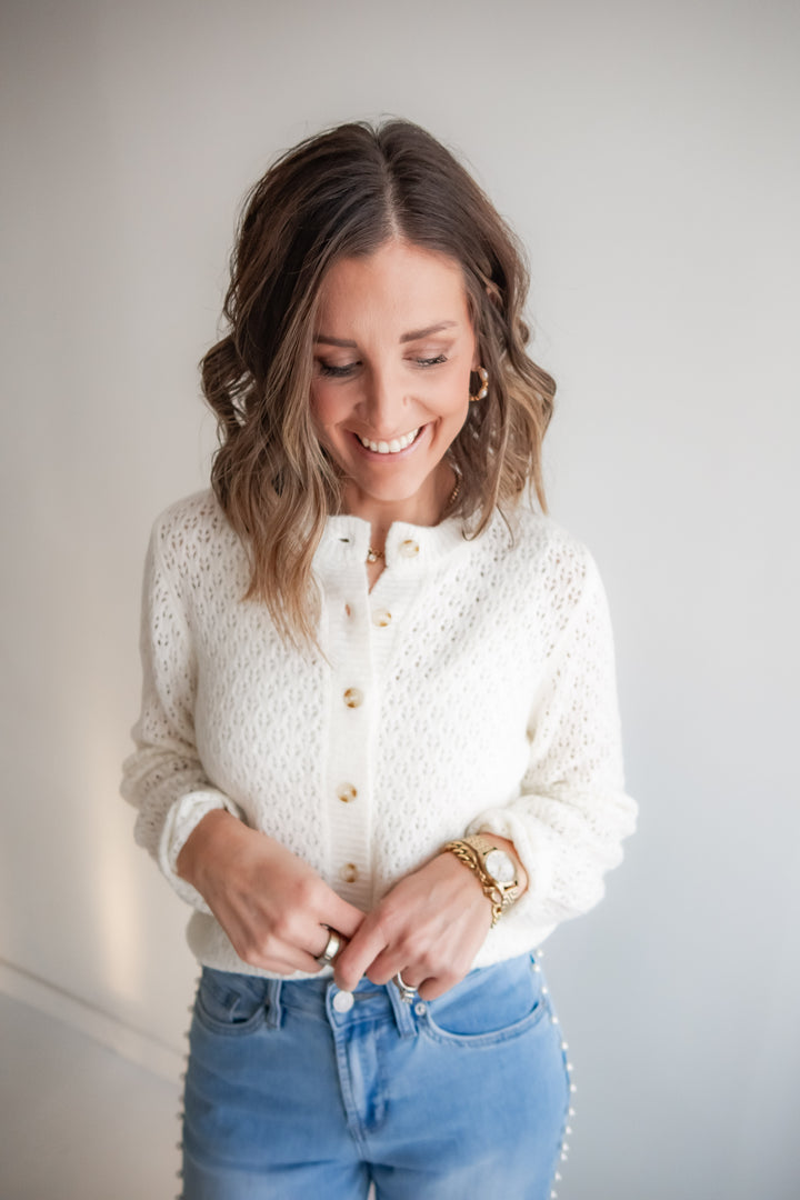 The Daydream Eyelet Cardigan - Ivory