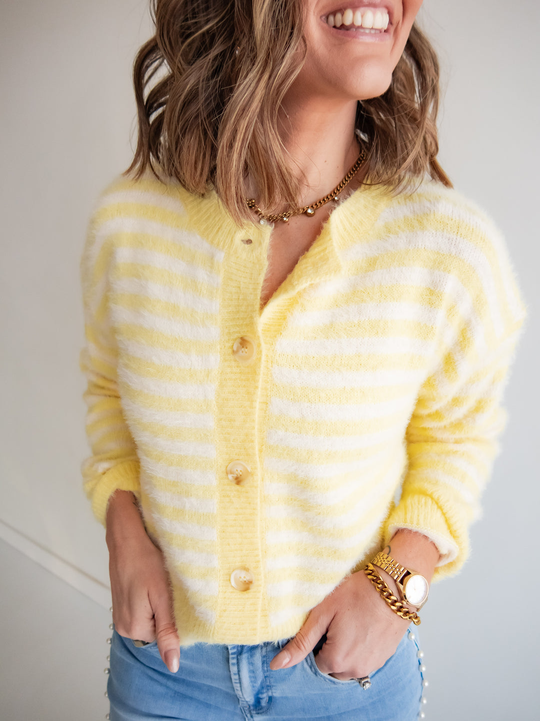 The Soft Focus Cardigan - Yellow Stripe