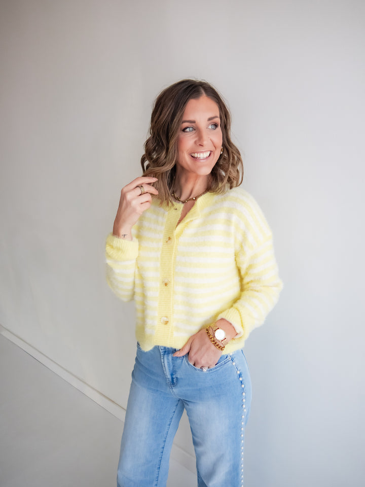 The Soft Focus Cardigan - Yellow Stripe