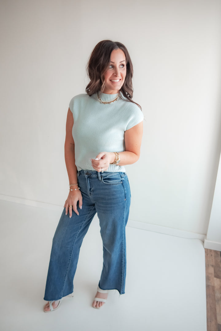 The Sweet Balance Mockneck Top - Blue