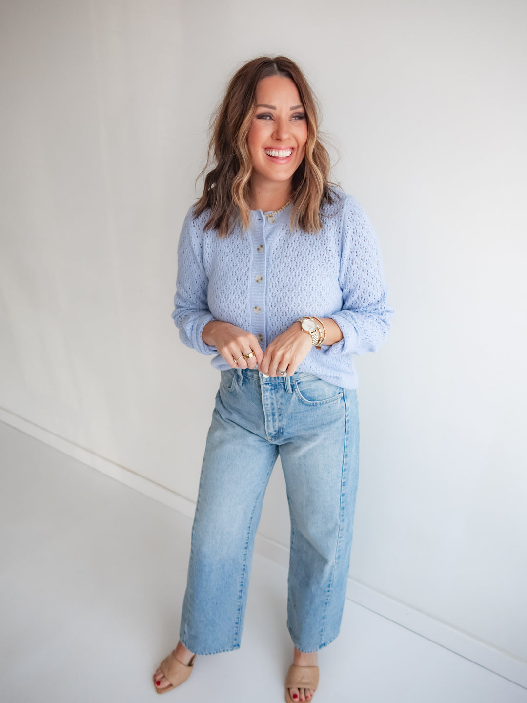 The Daydream Eyelet Cardigan - Blue