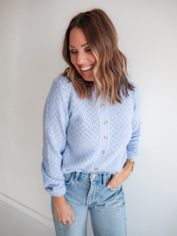 The Daydream Eyelet Cardigan - Blue
