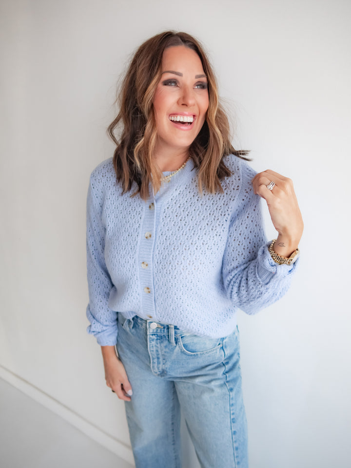The Daydream Eyelet Cardigan - Blue