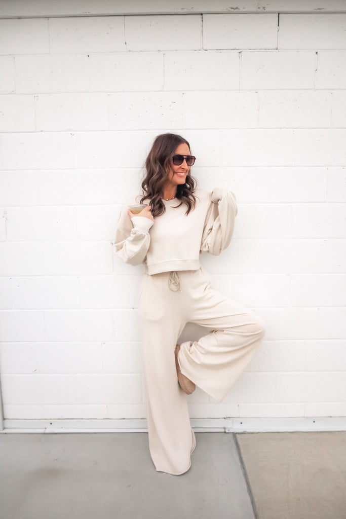 ワンピース andmary Ivy loose set up /beige LaBiz Wide Leg Pants & Long Sleeve Top Set | Matching Set | One