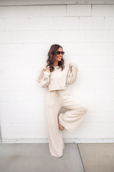 LaBiz Wide Leg Pants & Long Sleeve Top Set | Matching Set | One