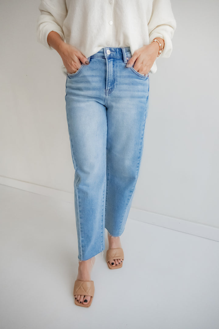 The Fallon Light Wash Barrel Jeans