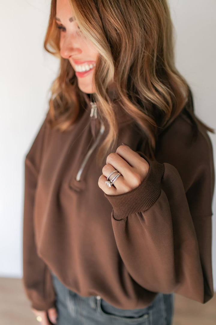 The Muse Quarter Zip Pullover - Brown