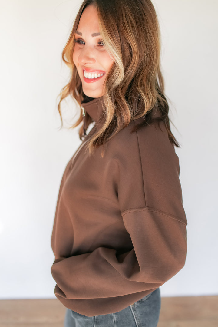 The Muse Quarter Zip Pullover - Brown