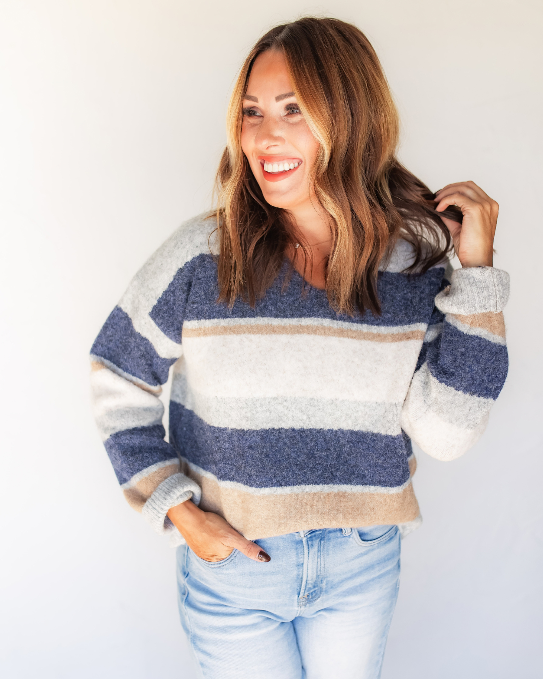 The Hudson Striped Sweater - Navy - One Eleven Olive Boutique